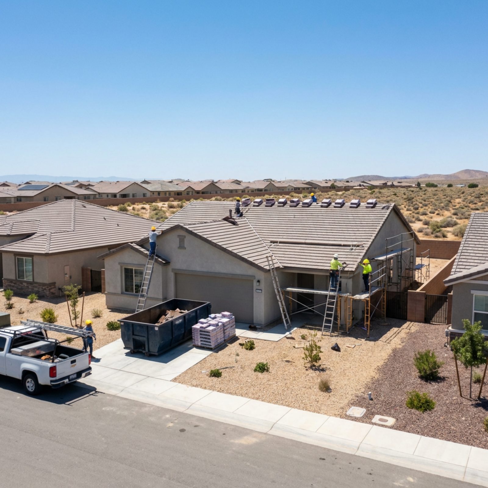 Roof repair project on a residential home in Lancaster, California