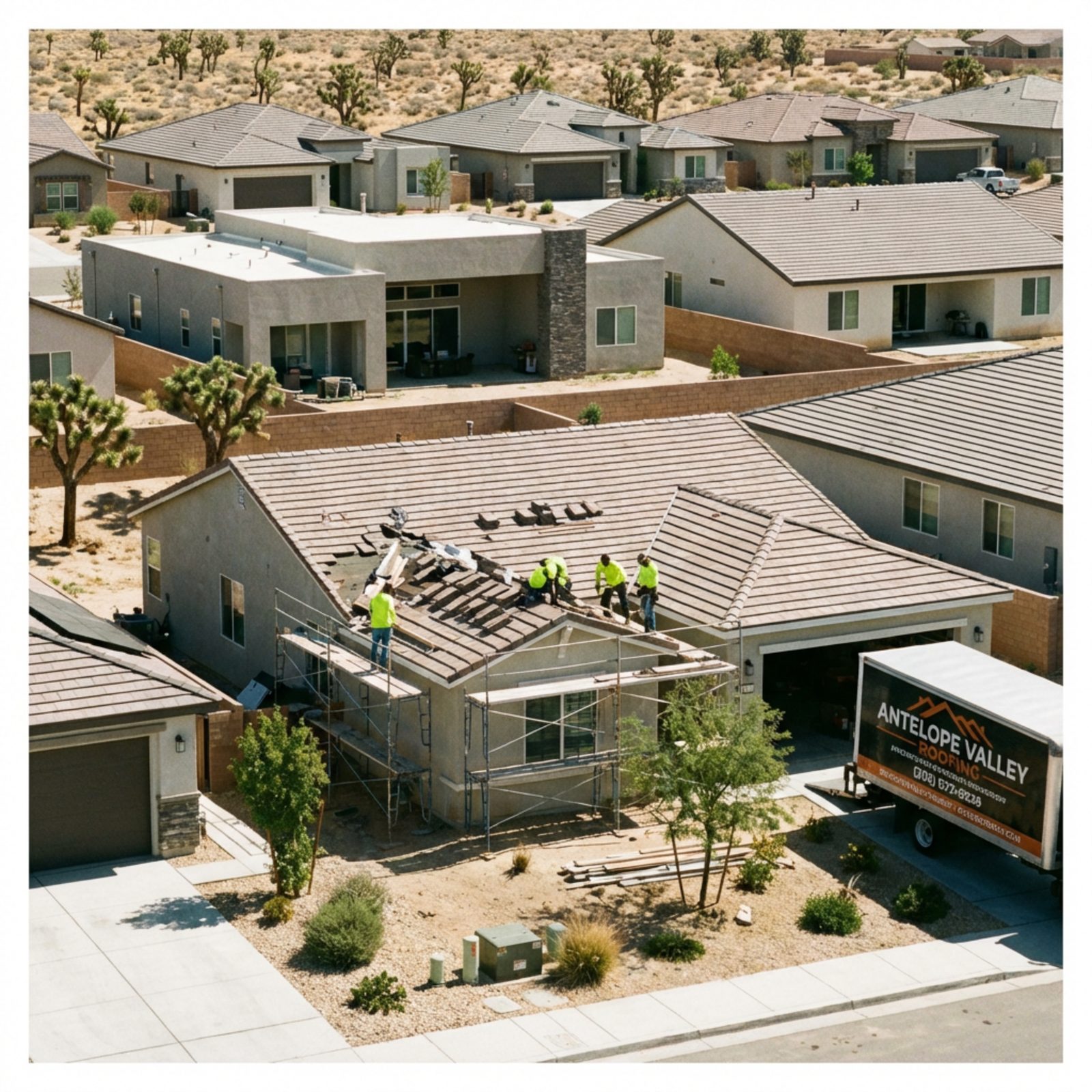 Shingle roof repair project in Lancaster, California